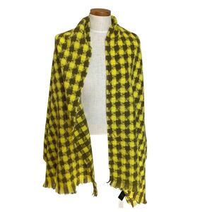 Anthropologie Maeve Oversized Checked Plaid Scarf Green Gray 76x29 Statement NWT